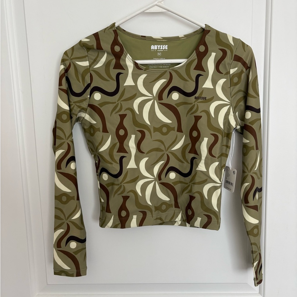 Free People/Abysse Olive Green & Cream Printed Long Sleeve Swim Set - Picture 3 of 6